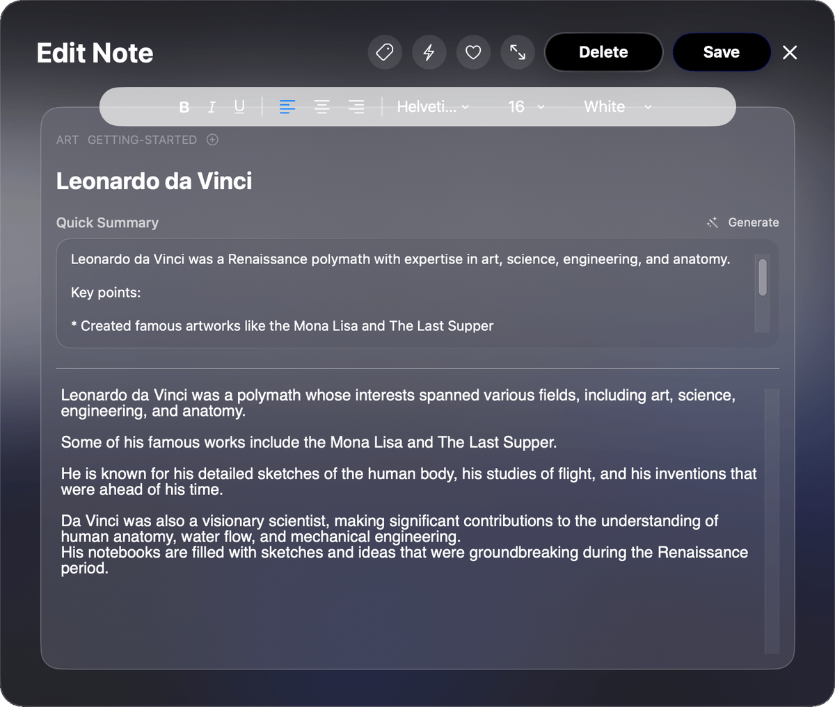 Edit Note Interface